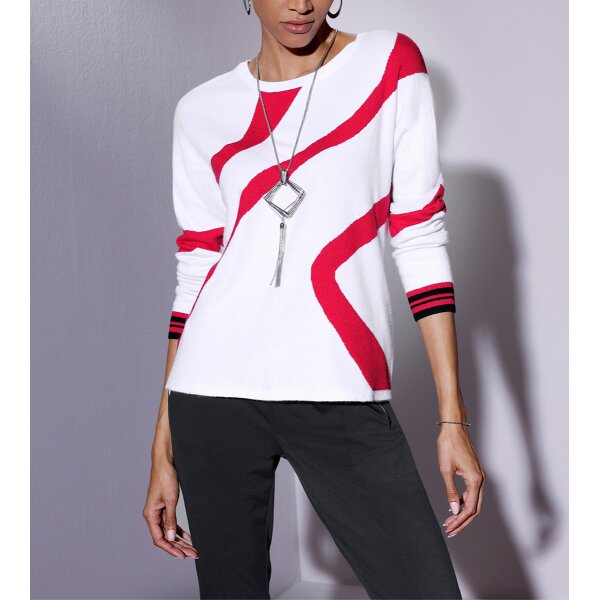 Jacquardmuster-Pullover, weiß-rot