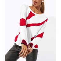 Jacquardmuster-Pullover, weiß-rot