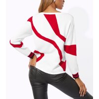Jacquardmuster-Pullover, weiß-rot