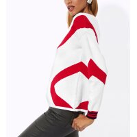 Jacquardmuster-Pullover, weiß-rot