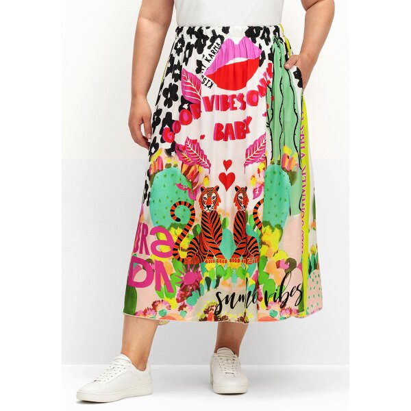 Maxi satin skirt, leaf green patterned