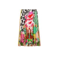 Maxi satin skirt, leaf green patterned