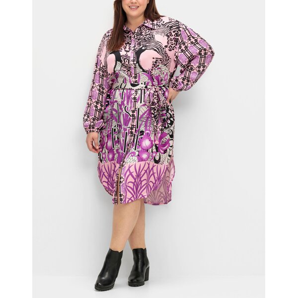 Satin-Hemdblusenkleid, pink gemustert