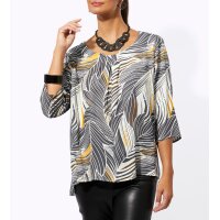 Bluse m. Falte am Ausschnitt, anthrazit-ocker-bedruckt