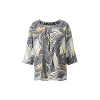 Bluse m. Falte am Ausschnitt, anthrazit-ocker-bedruckt