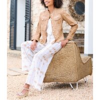 Druckhose mit Lochstickerei, weiß-camel