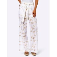 Druckhose mit Lochstickerei, weiß-camel