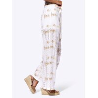 Druckhose mit Lochstickerei, weiß-camel