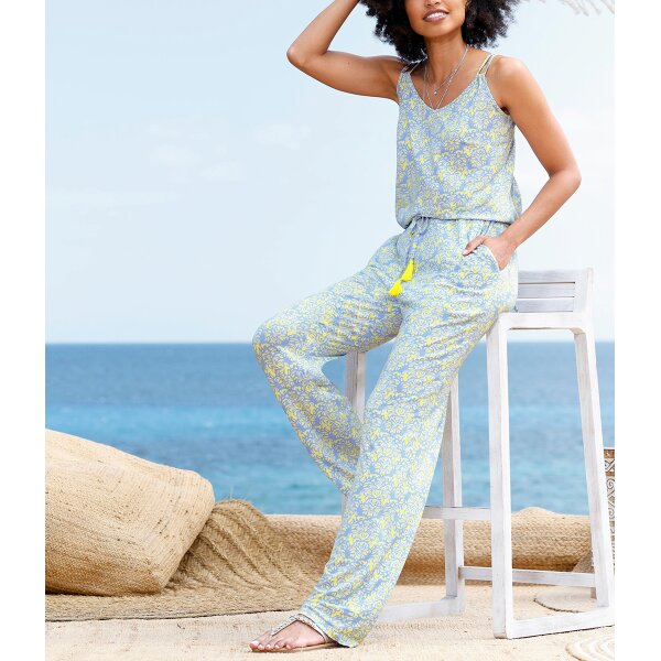 Jersey-Jumpsuit, himmelblau-limone-bedruckt