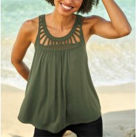 Shirttop mit Häkeleinsatz, khaki