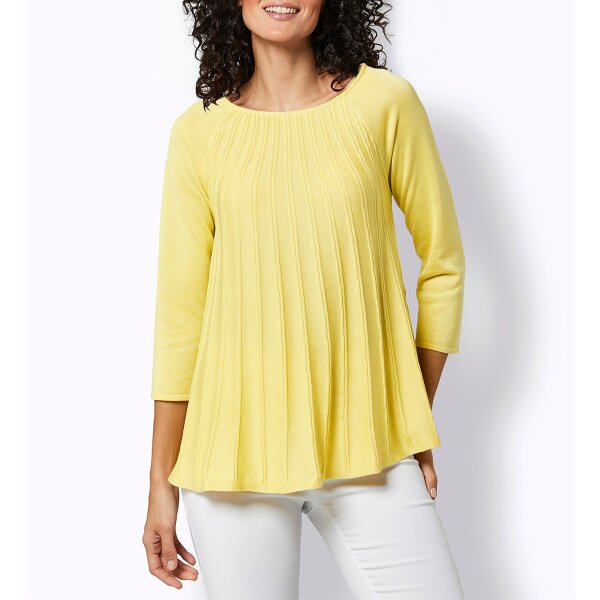 Seiden-Kaschmir-Pullover in Plissee-Optik, zitrone