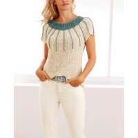 Bändchengarn-Pullover, weiß-türkis
