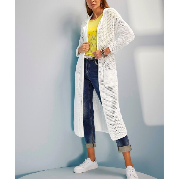 Ajour Pattern Knit Coat, ecru