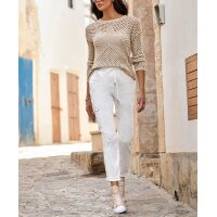 Slip-on Trousers w. Cargo Pockets and Glitter Stones, ecru