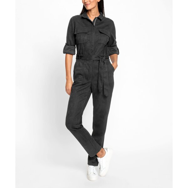 Jumpsuit in Suede Look, black