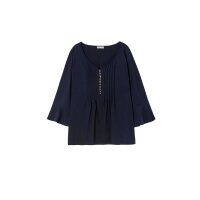 3/4-Arm-Shirt m. Biesen und Volants, nachtblau