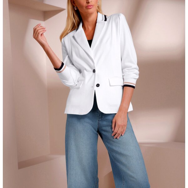Jersey blazer w. contrasting ribbed cuffs, ecru