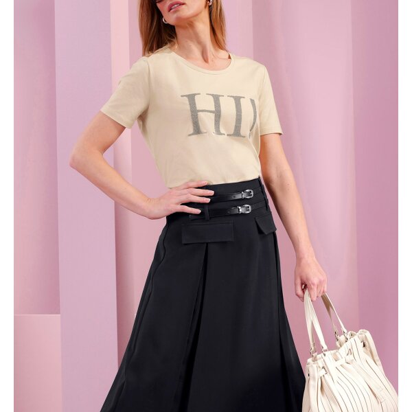 Shirt m. Zierperlen-"Hi!"-Schriftzug, sand
