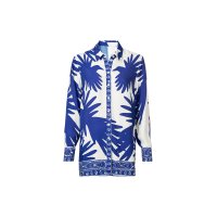 Bluse m. Bordüren-Druck, royalblau-ecru