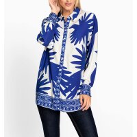 Bluse m. Bordüren-Druck, royalblau-ecru