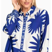 Bluse m. Bordüren-Druck, royalblau-ecru