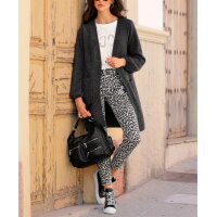 Druckhose m. Leomuster und Patches, hellgrau-schwarz