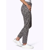 Druckhose m. Leomuster und Patches, hellgrau-schwarz