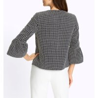 Bouclé-Blazer m.Volant-Ärmeln, marine-ecru-gemustert