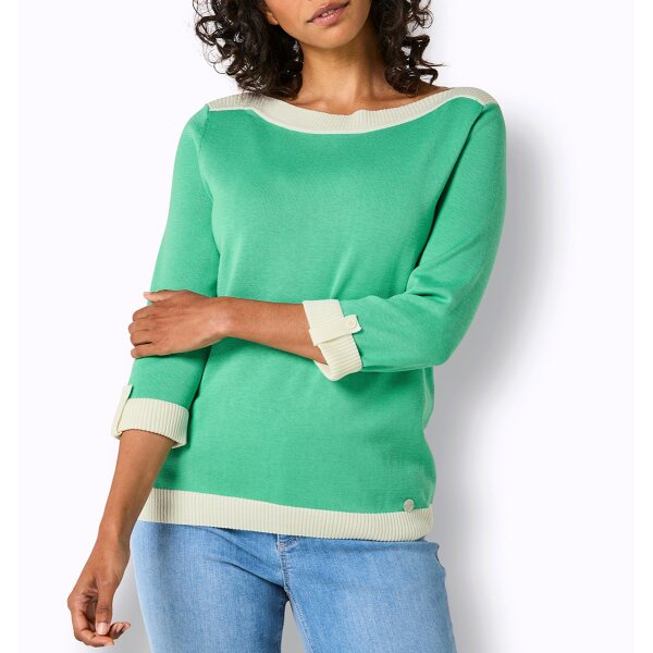 3/4-Arm-Seiden-Baumwoll-Pullover, blaugrün