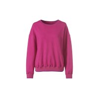 Sweatshirt w. contrast stripes on ribbed cuffs, fuchsia