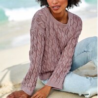 Zopfmusterpullover m. Waschung im Used-Look, rosenquarz