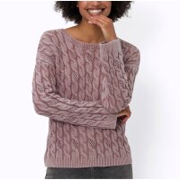 Sweter z wzorem warkoczowym i efektem used-look, różowy kwarc