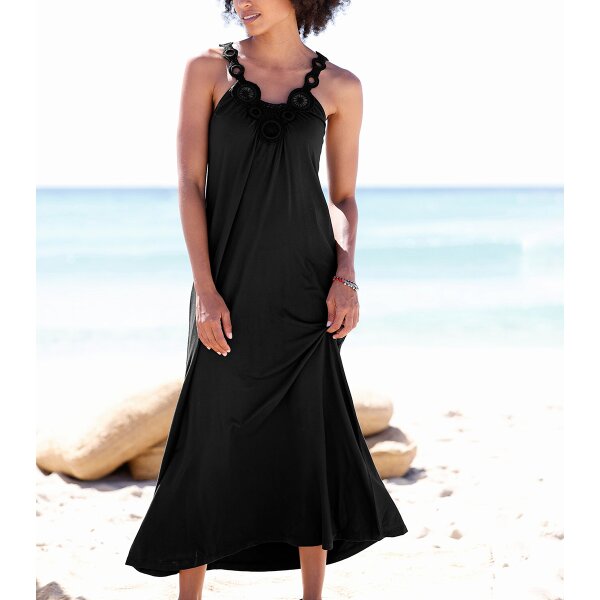 Jersey dress with crochet insert, black
