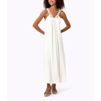 Jersey dress with crochet insert, ecru
