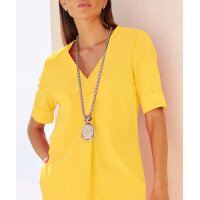 Summer dress with pleat at V-neckline, sun yellow