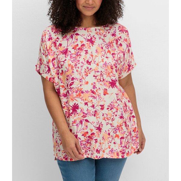 Tunika z wycięciami na rękawach, szampańska w deseń