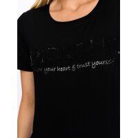 Shirt with lettering and decorative rhinestones, black