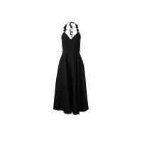 Neckholderkleid m. Blütenapplikation, schwarz