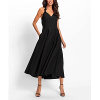 Neckholderkleid m. Blütenapplikation, schwarz