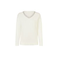 Sweter z błyszczącymi kamyczkami przy dekolcie V, ecru