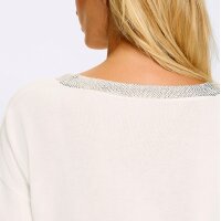 Sweter z błyszczącymi kamyczkami przy dekolcie V, ecru