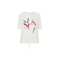 Shirt z napisem i dżetami, ecru