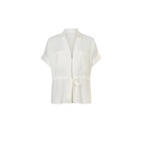 Crêpe blouse with drawstring and tie band, white