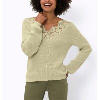 Pullover m. Spitze am V-Ausschnitt, sand