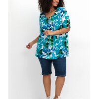 Shirt with cut-out and pearls, turquoise patterned
