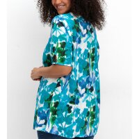 Shirt with cut-out and pearls, turquoise patterned