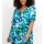 Shirt with cut-out and pearls, turquoise patterned