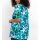 Shirt with cut-out and pearls, turquoise patterned