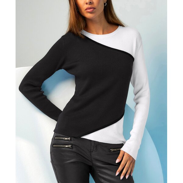 Color Blocking Pullover, ecru-black