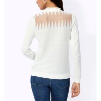 Fine Knit Pullover with Stand-Up Collar and Mesh Pattern, ecru